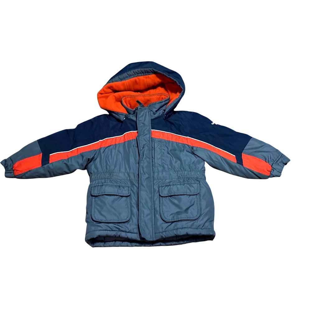 OshKosh Bgosh Kids 4T Navy Grey Orange Hooded Puffer Jacket Colorblock Coat